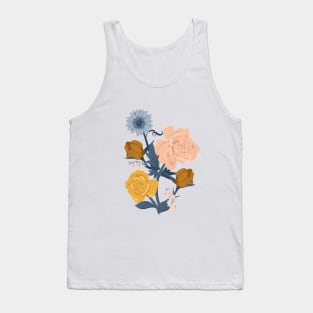 Blush + Gold Flowers on White Tank Top